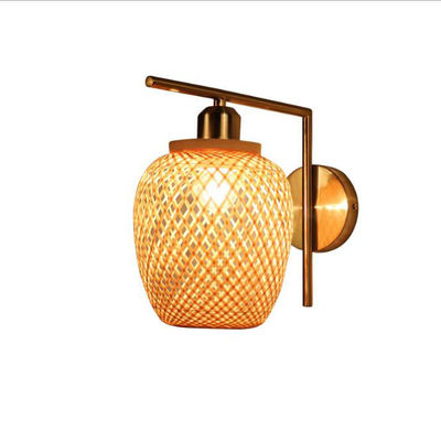 โนดิก Woven Bamboo Rattan Wall Lights สําหรับห้องนอนตกแต่งห้องนั่งเล่น