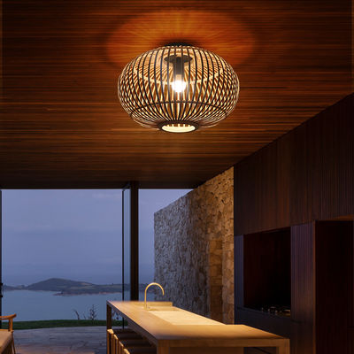 ติดเงาหลอดไฟ Wicker ที่กําหนดเอง สําหรับเพดานทางเดินภายใน