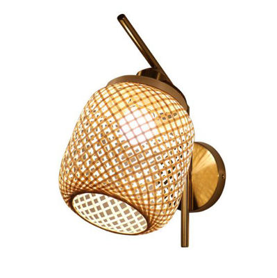 แสงกําแพงเรททานมือทํา 3500K Wicker Rattan Lamp การควบคุมสวิทช์