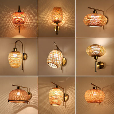 แสงกําแพงเรททานมือทํา 3500K Wicker Rattan Lamp การควบคุมสวิทช์
