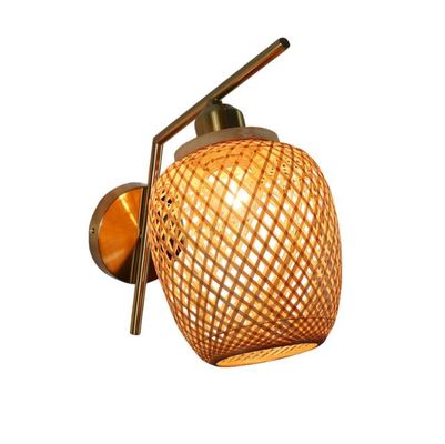 แสงกําแพงเรททานมือทํา 3500K Wicker Rattan Lamp การควบคุมสวิทช์