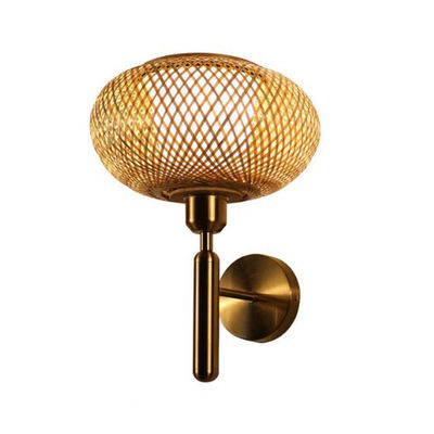 แสงกําแพงเรททานมือทํา 3500K Wicker Rattan Lamp การควบคุมสวิทช์