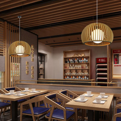 โมเดิร์น โมซิลด์วู้ด แลนเดียร์ ราตตาน ไฟ Pendant สําหรับห้องรับแขกร้านอาหาร