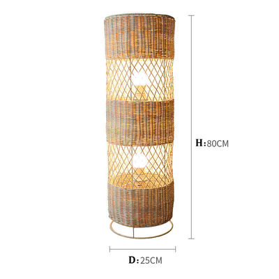ทําด้วยมือ Led rattan wicker floor lamp สําหรับตกแต่งห้องนั่งเล่น
