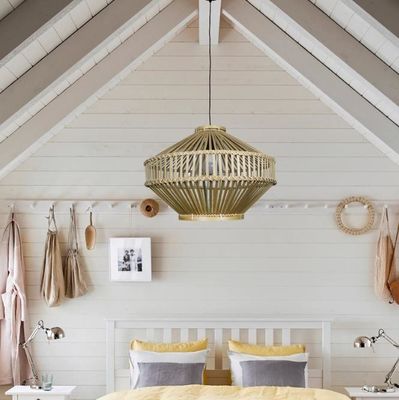3500K Retro Bamboo Woven Pendant Light สําหรับห้องนั่งเล่นภายใน