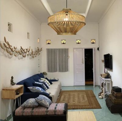 3500K Retro Bamboo Woven Pendant Light สําหรับห้องนั่งเล่นภายใน