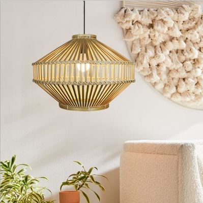3500K Retro Bamboo Woven Pendant Light สําหรับห้องนั่งเล่นภายใน