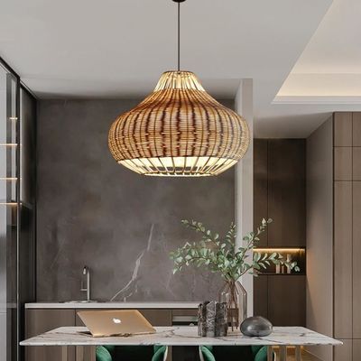 ทําด้วยมือสร้างสรรค์ Rattan Pendant แสงกระจกกระจกกระจก รูปทรงกลม