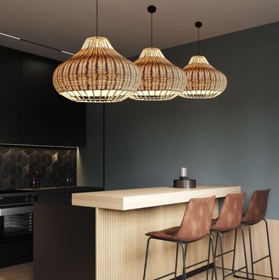 ทําด้วยมือสร้างสรรค์ Rattan Pendant แสงกระจกกระจกกระจก รูปทรงกลม