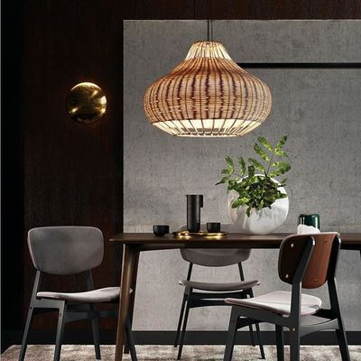 ทําด้วยมือสร้างสรรค์ Rattan Pendant แสงกระจกกระจกกระจก รูปทรงกลม