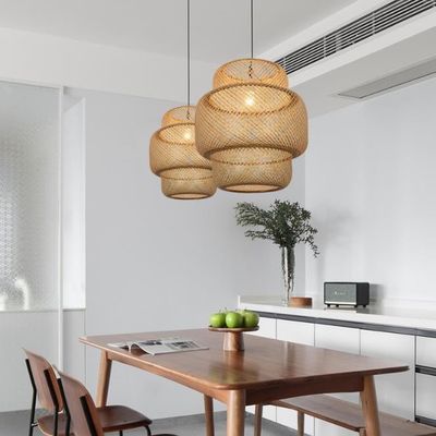3500K วงกลมไม้ยางผสมแสง LED วงกลมแสง Rattan OEM ODM