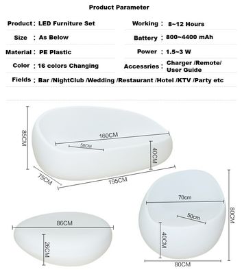กันน้ําเปลี่ยนสีพลาสติก Led โต๊ะชาเก้าอี้ชุด