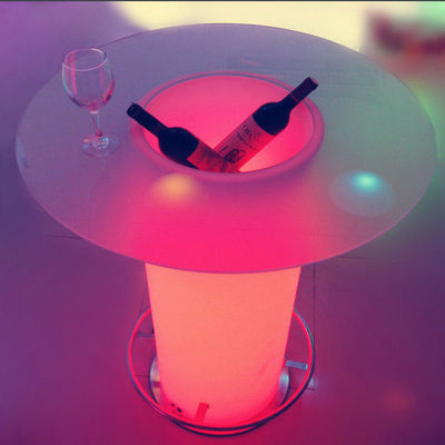 โต๊ะค็อกเทลไฟฟ้า LED สีกระจกสูง โต๊ะกาแฟสว่าง พร้อมถังน้ําแข็ง