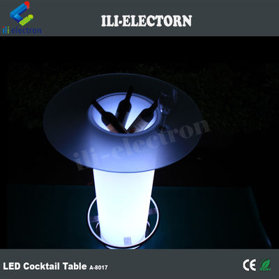 โต๊ะค็อกเทลไฟฟ้า LED สีกระจกสูง โต๊ะกาแฟสว่าง พร้อมถังน้ําแข็ง