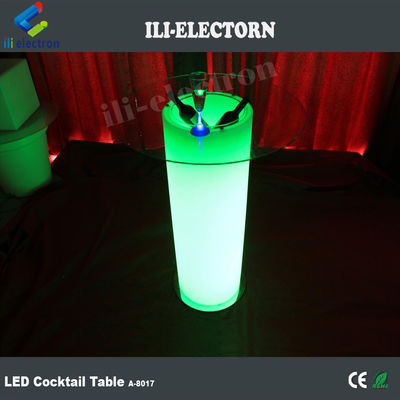 โต๊ะค็อกเทลไฟฟ้า LED สีกระจกสูง โต๊ะกาแฟสว่าง พร้อมถังน้ําแข็ง