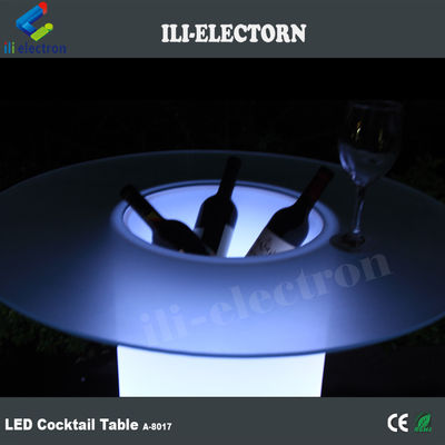 โต๊ะค็อกเทลไฟฟ้า LED สีกระจกสูง โต๊ะกาแฟสว่าง พร้อมถังน้ําแข็ง