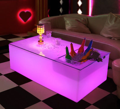 โต๊ะบาร์แบบไร้สาย PE พลาสติก LED แบบพิเศษ พร้อมถังน้ําแข็ง/ถังเย็น