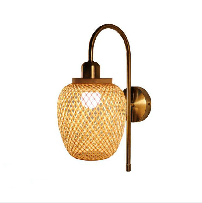 โนดิก Woven Bamboo Rattan Wall Lights สําหรับห้องนอนตกแต่งห้องนั่งเล่น